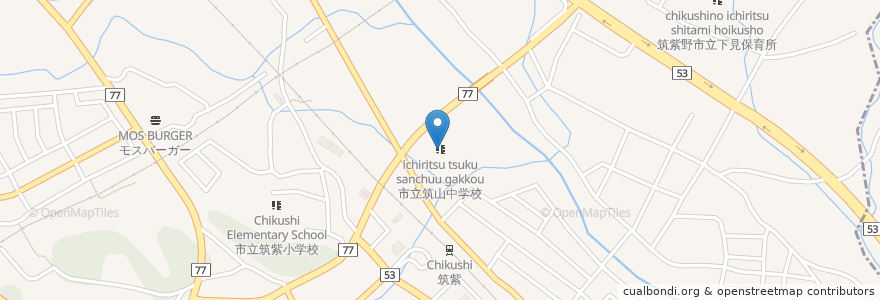 Mapa de ubicacion de 市立筑山中学校 en Giappone, Prefettura Di Fukuoka, 筑紫野市.