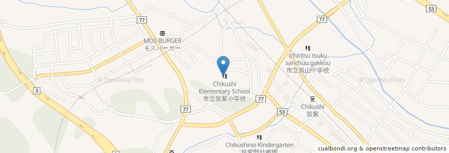 Mapa de ubicacion de 市立筑紫小学校 en Jepun, 福岡県, 筑紫野市.