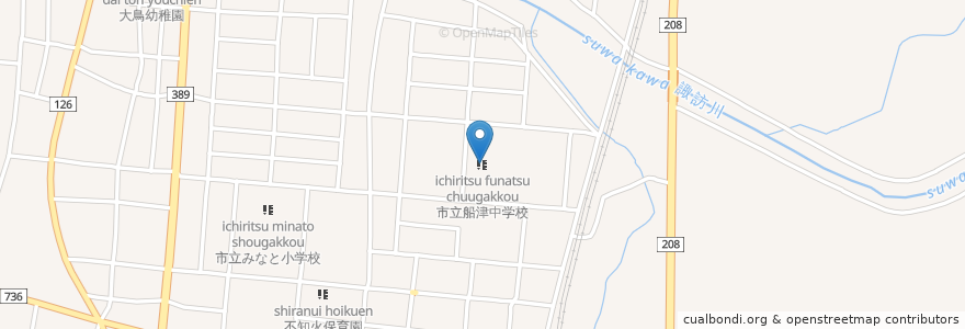 Mapa de ubicacion de 市立船津中学校 en 日本, 福岡県, 大牟田市.
