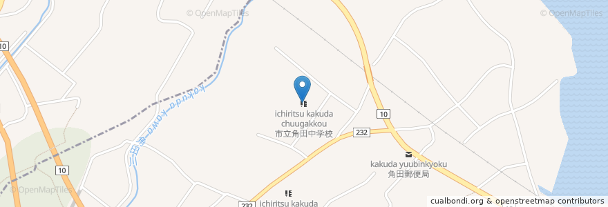 Mapa de ubicacion de 市立角田中学校 en Japan, Präfektur Fukuoka, 豊前市.