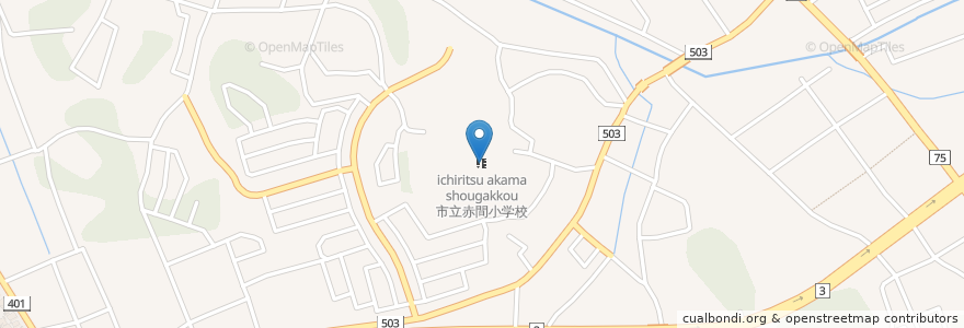 Mapa de ubicacion de 市立赤間小学校 en Japonya, 福岡県, 宗像市.