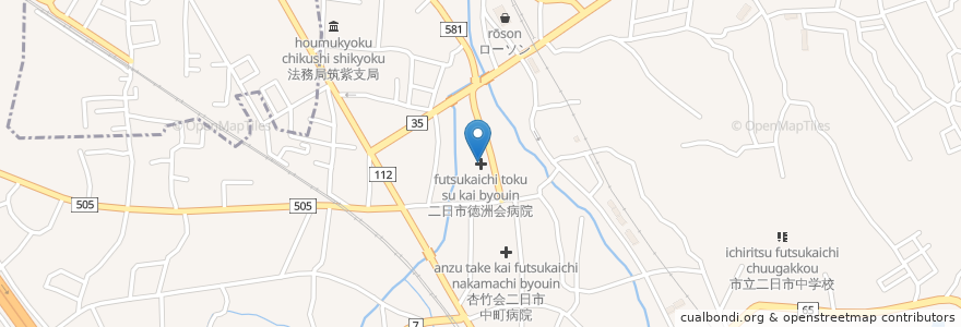 Mapa de ubicacion de 二日市徳洲会病院 en 일본, 후쿠오카현, 筑紫野市.
