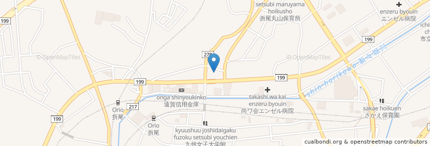 Mapa de ubicacion de 折尾丸尾町郵便局 en Giappone, Prefettura Di Fukuoka, 北九州市, 八幡西区.