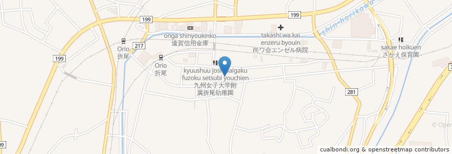 Mapa de ubicacion de 折尾児童館 en Japan, Präfektur Fukuoka, 北九州市, 八幡西区.