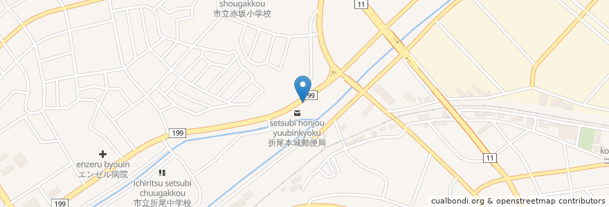 Mapa de ubicacion de 折尾本城郵便局 en Япония, Фукуока, 北九州市, 八幡西区.