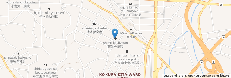 Mapa de ubicacion de 新栄会病院 en اليابان, محافظة فوكوكا, 北九州市, 小倉北区.
