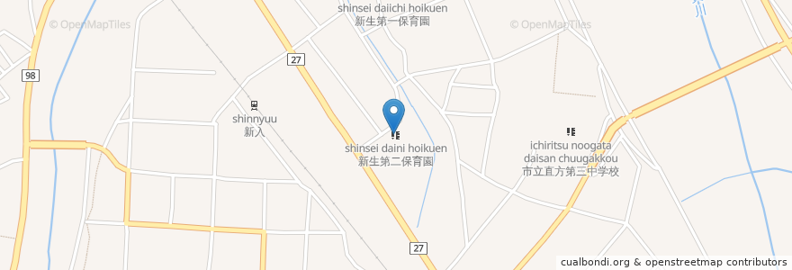 Mapa de ubicacion de 新生第二保育園 en Japão, 福岡県, 直方市.