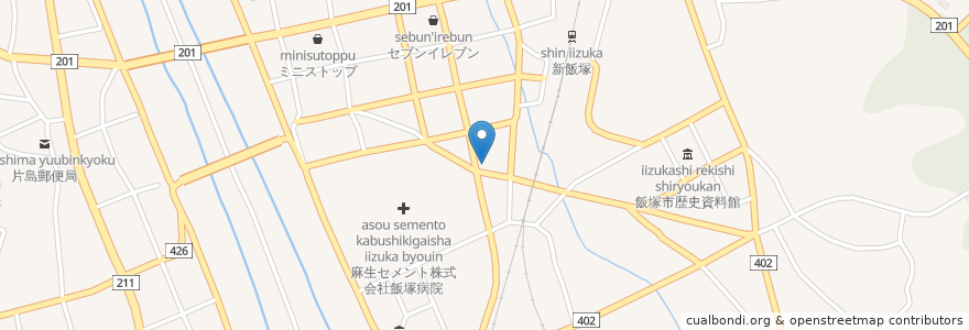 Mapa de ubicacion de 新飯塚駅前郵便局 en اليابان, محافظة فوكوكا, 飯塚市.
