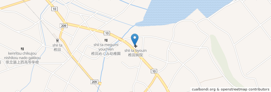 Mapa de ubicacion de 椎田病院 en Japón, Prefectura De Fukuoka, 築上郡, 築上町.