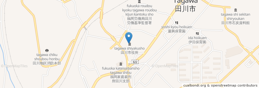 Mapa de ubicacion de 田川市役所 en اليابان, محافظة فوكوكا, 田川市.