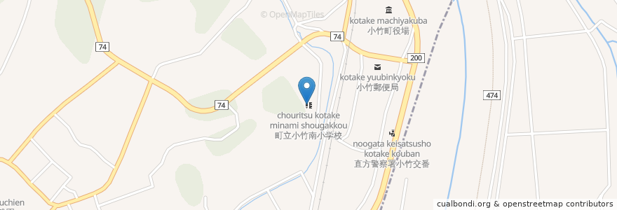 Mapa de ubicacion de 町立小竹南小学校 en اليابان, محافظة فوكوكا, 鞍手郡, 飯塚市, 小竹町.