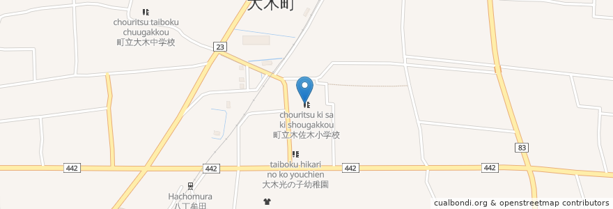 Mapa de ubicacion de 町立木佐木小学校 en اليابان, محافظة فوكوكا, 三潴郡, 大木町.