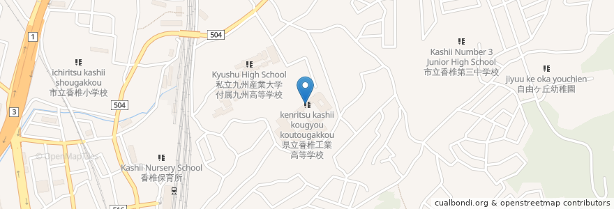 Mapa de ubicacion de 県立香椎工業高等学校 en 日本, 福岡県, 福岡市, 東区.