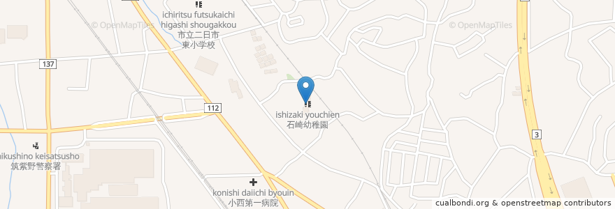 Mapa de ubicacion de 石崎幼稚園 en Japón, Prefectura De Fukuoka, 筑紫野市.