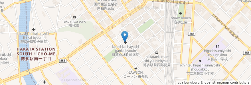 Mapa de ubicacion de 研英会林眼科病院 en Japan, 福岡県, Fukuoka, 博多区.