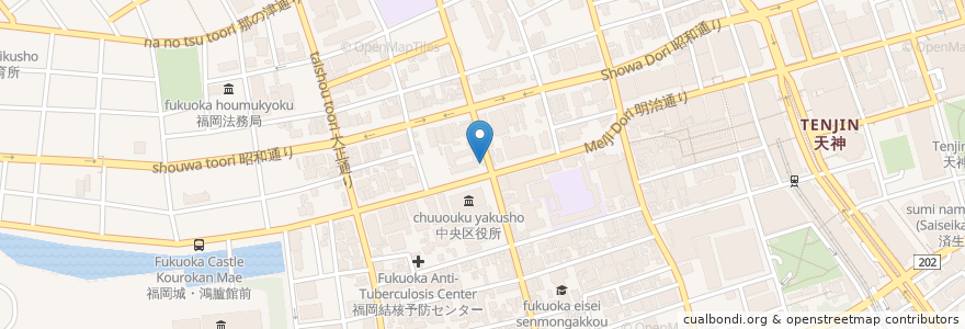 Mapa de ubicacion de 福岡大名二郵便局 en Japon, Préfecture De Fukuoka, 福岡市, 中央区.
