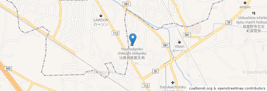 Mapa de ubicacion de 福岡法務局筑紫支局 en Япония, Фукуока, 筑紫野市.