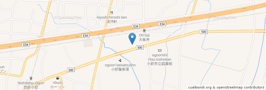 Mapa de ubicacion de 福岡県南広域消防組合三井消防署 en Japan, 福岡県, 小郡市.