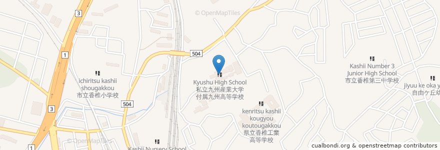 Mapa de ubicacion de 私立九州産業大学付属九州高等学校 en ژاپن, 福岡県, 福岡市, 東区.