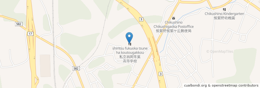 Mapa de ubicacion de 私立福岡常葉高等学校 en 일본, 후쿠오카현, 筑紫野市.