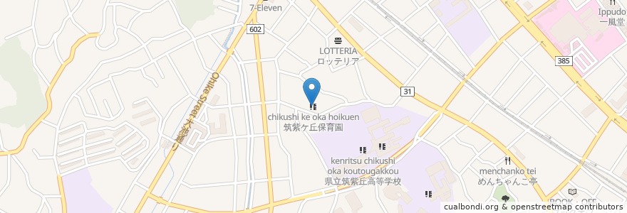 Mapa de ubicacion de 筑紫ケ丘保育園 en Japan, Fukuoka Prefecture, Fukuoka, Minami Ward.