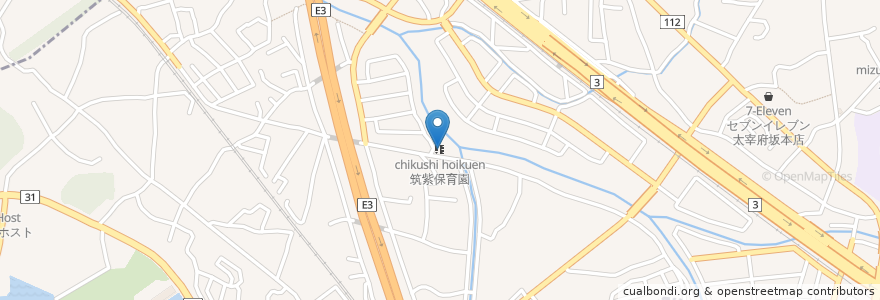 Mapa de ubicacion de 筑紫保育園 en Japan, 福岡県, 太宰府市.