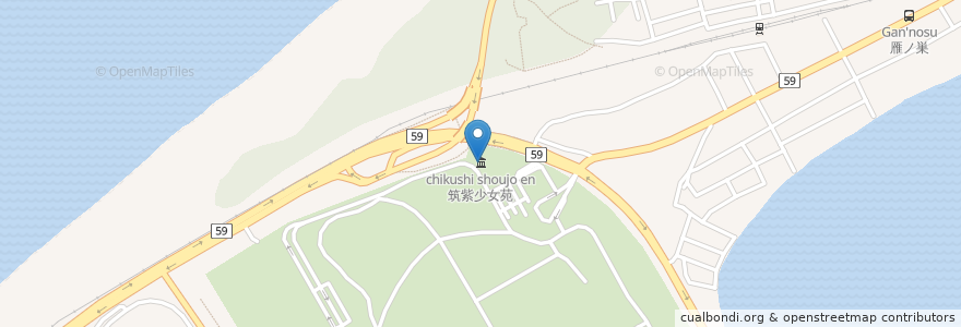 Mapa de ubicacion de 筑紫少女苑 en Japon, Préfecture De Fukuoka, 福岡市, 東区.