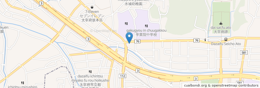 Mapa de ubicacion de 筑紫野太宰府消防組合太宰府消防署 en Giappone, Prefettura Di Fukuoka, 太宰府市.