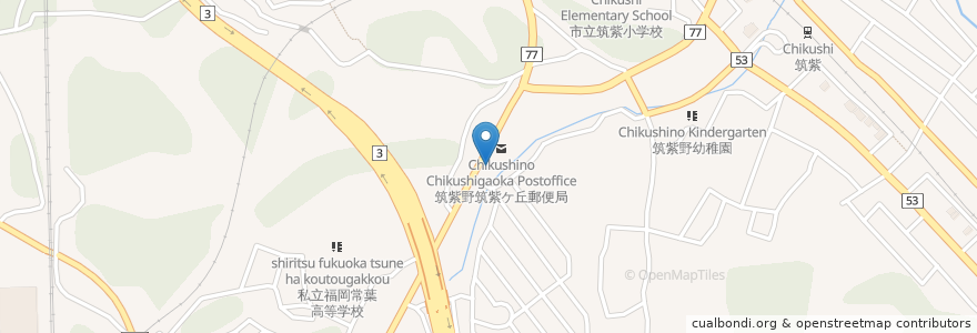 Mapa de ubicacion de 筑紫野筑紫ケ丘郵便局 en اليابان, محافظة فوكوكا, 筑紫野市.