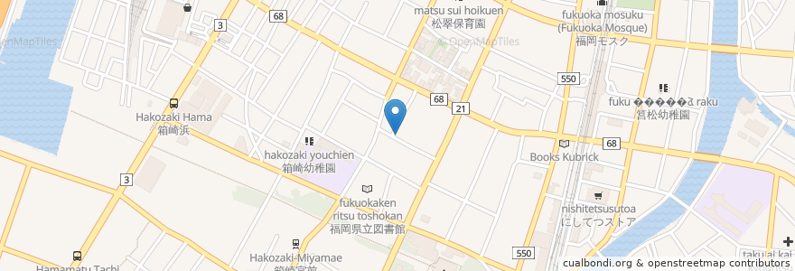Mapa de ubicacion de 箱崎郵便局 en Jepun, 福岡県, 福岡市, 東区.