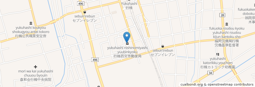 Mapa de ubicacion de 行橋西宮市郵便局 en 日本, 福岡県, 行橋市.