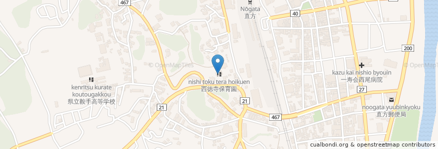 Mapa de ubicacion de 西徳寺保育園 en 日本, 福岡県, 直方市.