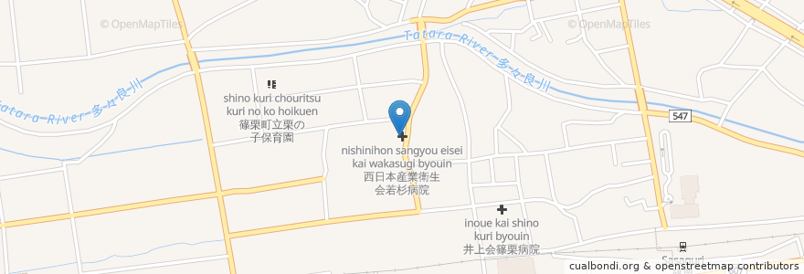 Mapa de ubicacion de 西日本産業衛生会若杉病院 en 日本, 福岡県, 糟屋郡, 篠栗町.