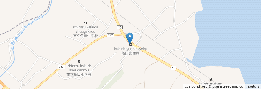 Mapa de ubicacion de 角田郵便局 en 日本, 福岡県, 豊前市.