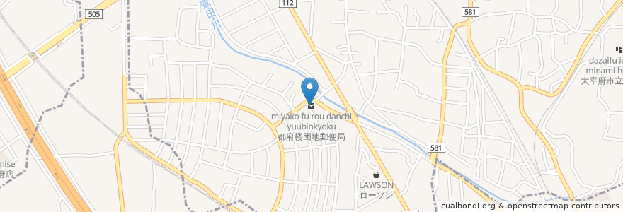 Mapa de ubicacion de 都府楼団地郵便局 en Japan, Fukuoka Prefecture, Dazaifu.