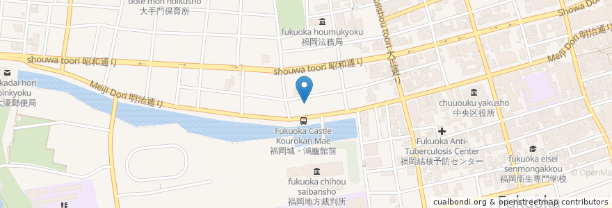 Mapa de ubicacion de 電通福岡ビル内郵便局 en Japonya, 福岡県, 福岡市, 中央区.