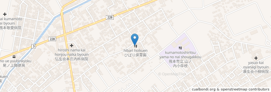 Mapa de ubicacion de ひばり保育園 en Japón, Prefectura De Kumamoto, 熊本市, 東区.