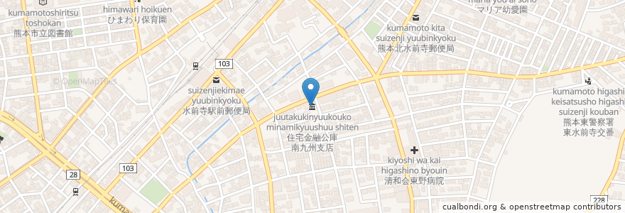 Mapa de ubicacion de 住宅金融公庫南九州支店 en 일본, 구마모토현, 구마모토시, 中央区.