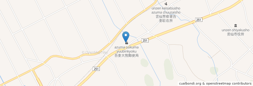 Mapa de ubicacion de 吾妻大熊郵便局 en 日本, 長崎県, 雲仙市.