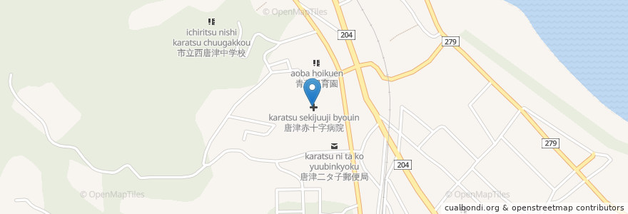 Mapa de ubicacion de 唐津赤十字病院 en Japão, 佐賀県, 唐津市.