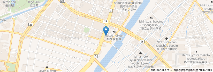 Mapa de ubicacion de 国民生活金融公庫熊本支店 en ژاپن, 熊本県, 熊本市, 中央区.
