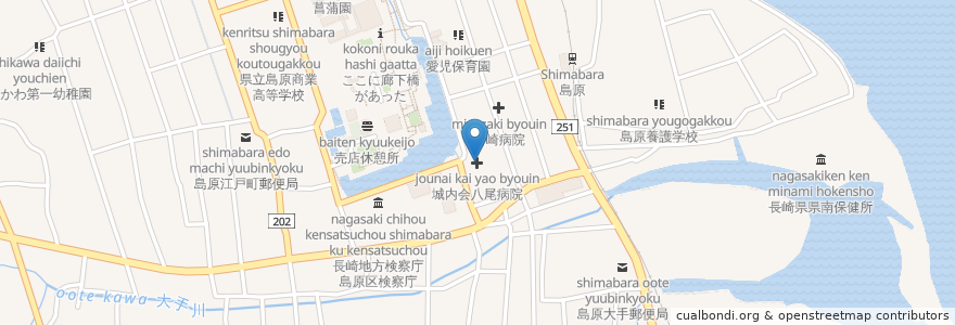 Mapa de ubicacion de 城内会八尾病院 en 日本, 長崎県, 島原市.