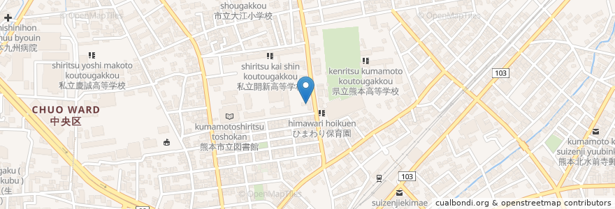 Mapa de ubicacion de 大江保育園 en Japan, Präfektur Kumamoto, 熊本市, 中央区.