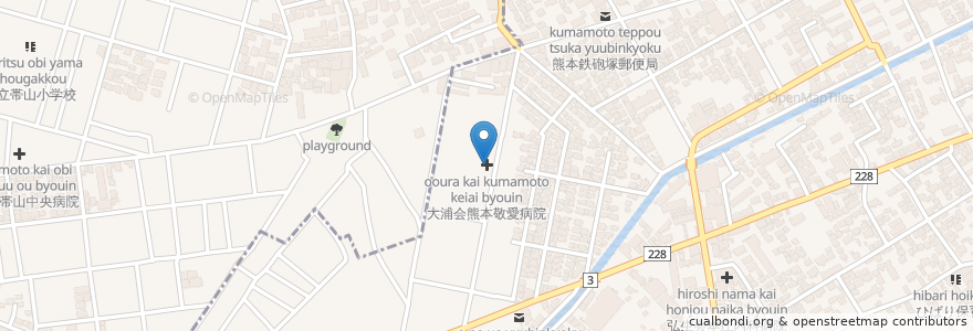 Mapa de ubicacion de 大浦会熊本敬愛病院 en Giappone, Prefettura Di Kumamoto, 熊本市, 東区.
