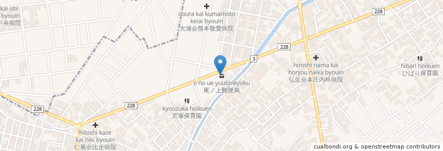 Mapa de ubicacion de 尾ノ上郵便局 en 日本, 熊本県, 熊本市, 東区.