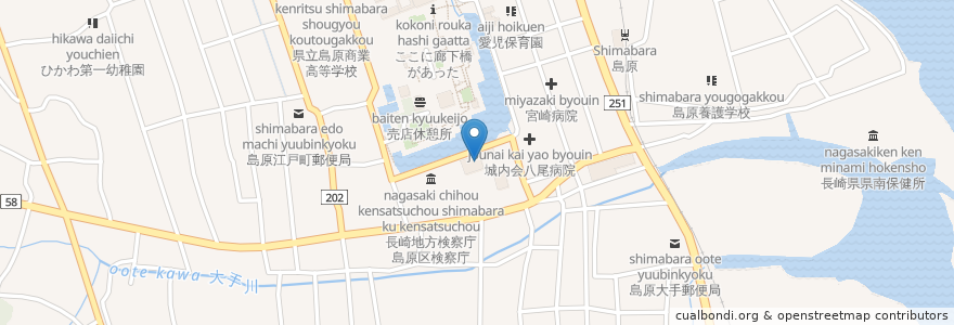 Mapa de ubicacion de 島原図書館 en Giappone, Prefettura Di Nagasaki, 島原市.