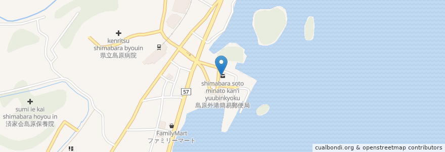 Mapa de ubicacion de 島原外港簡易郵便局 en Japón, Prefectura De Nagasaki, 島原市.