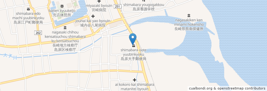 Mapa de ubicacion de 島原大手郵便局 en اليابان, ناغاساكي, 島原市.