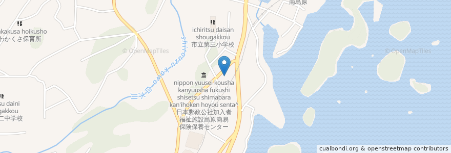 Mapa de ubicacion de 島原湊町郵便局 en Japonya, 長崎県, 島原市.