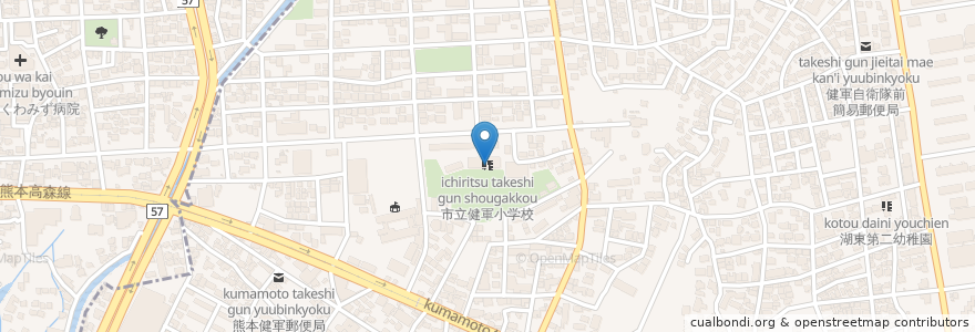 Mapa de ubicacion de 市立健軍小学校 en Japonya, 熊本県, 熊本市, 東区.